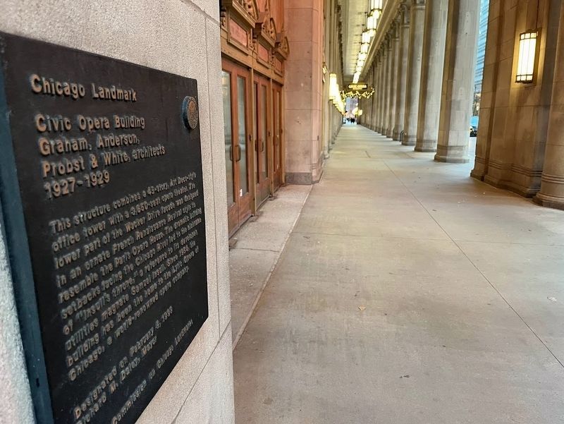 Civic Opera Building Marker and front sidewalk image. Click for full size.