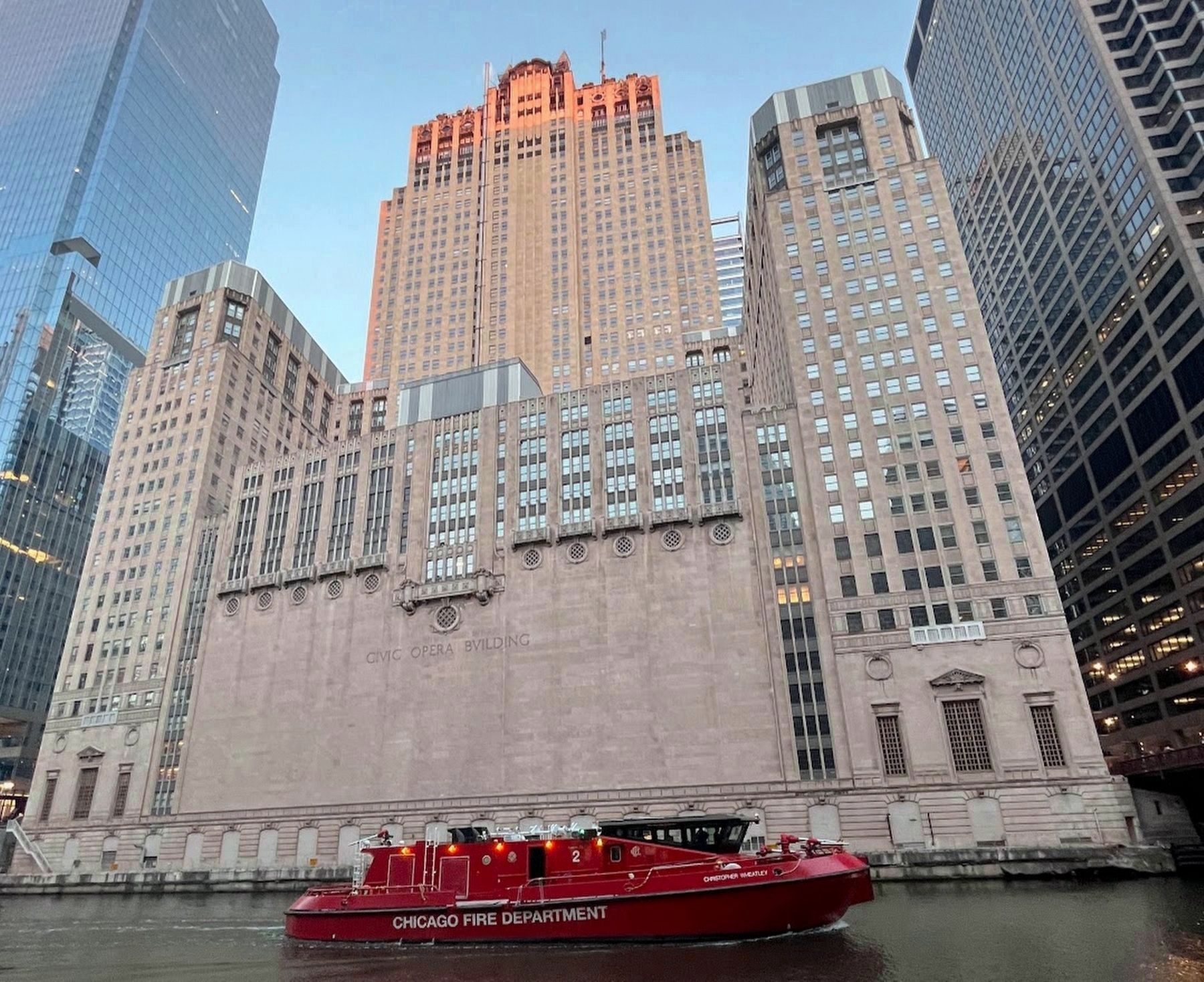 Civic Opera Building, view from the Chicago River image. Click for full size.