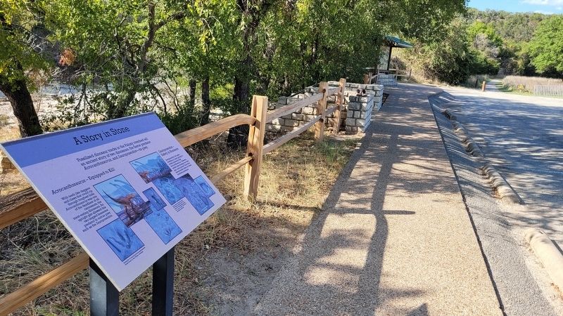 The Story in Stone Marker along the parking lot image. Click for full size.