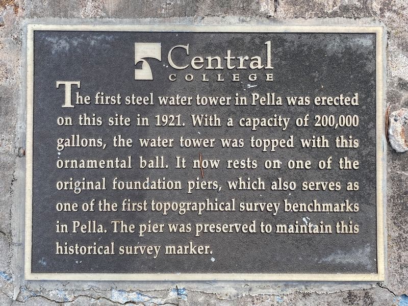 The First Steel Water Tower in Pella Marker image. Click for full size.