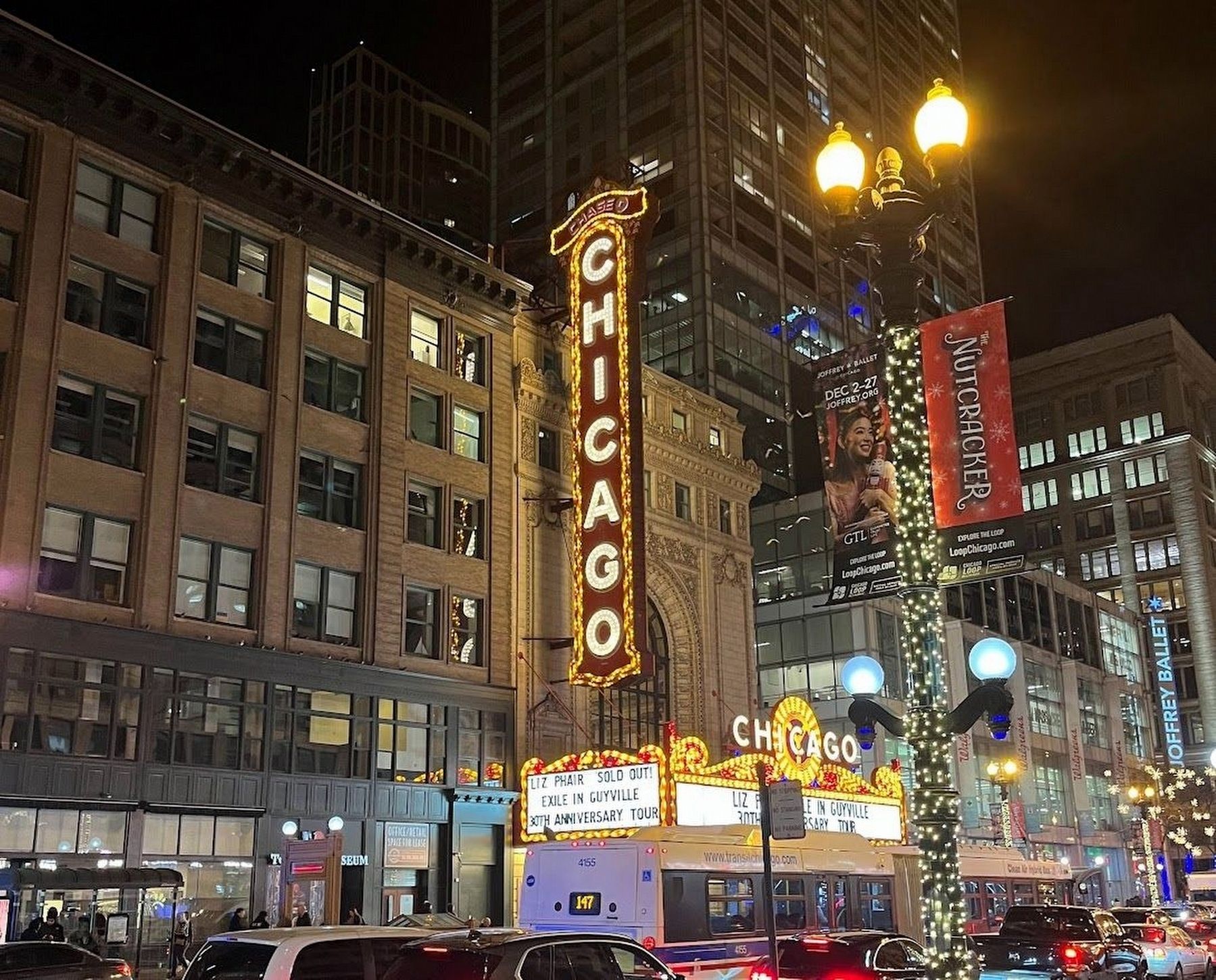 Nighttime view of the Chicago Theatre image. Click for full size.