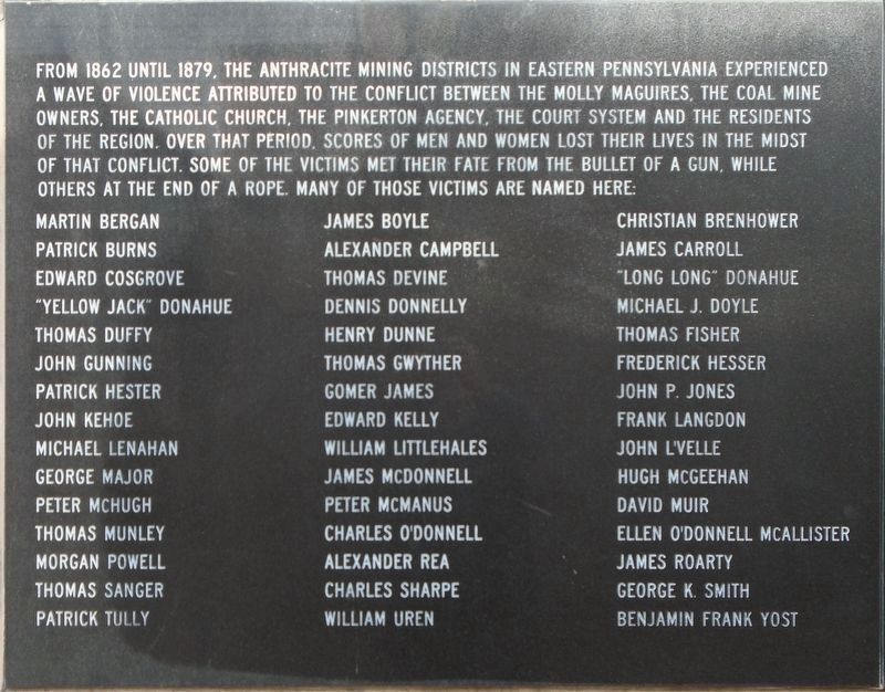 Molly Maguire Historical Park Marker. Click for full size. Molly Maguire Historical Park Marker image. Click for full size.