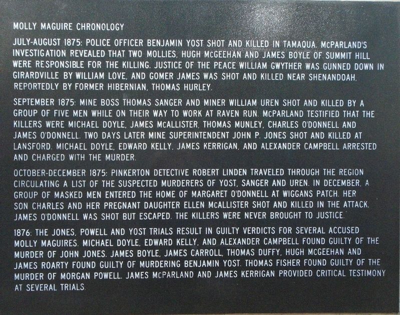 Molly Maguire Historical Park Marker image. Click for full size.