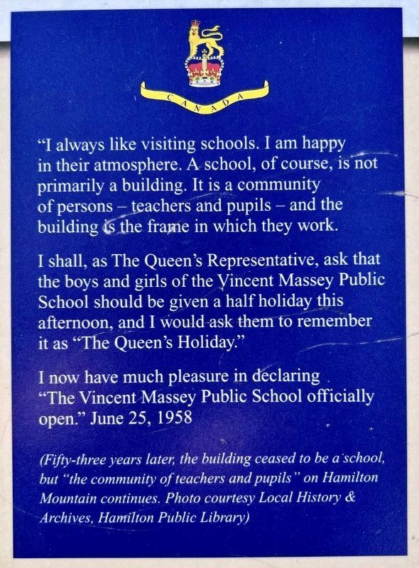 The Right Honourable Vincent Massey marker inset detail image. Click for full size.