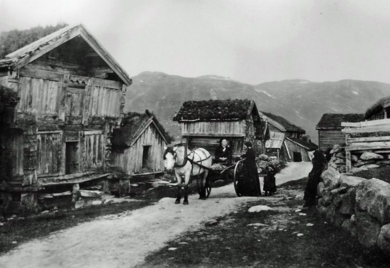 Marker detail: One and two-story storage buildings in Telemark, Norway, 1895 image. Click for full size.