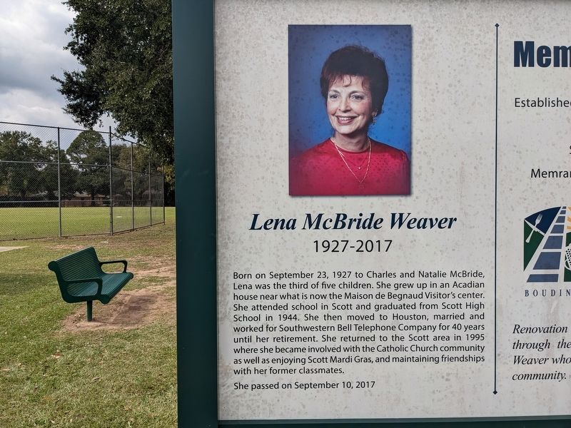 Memramcook Park / Lena McBride Weaver Marker. Click for full size. Memramcook Park / Lena McBride Weaver Marker image. Click for full size.