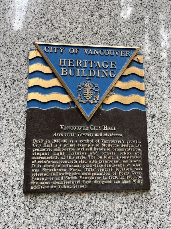 Vancouver City Hall Marker image. Click for full size.