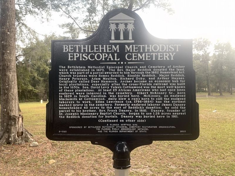 Bethlehem Methodist Episcopal Cemetery Marker Side 1 image. Click for full size.