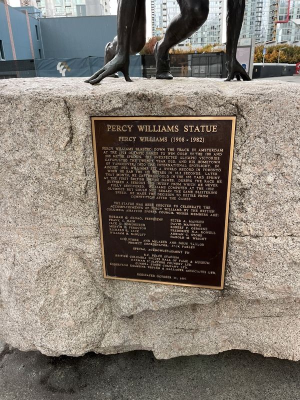 Percy Williams Statue Marker image. Click for full size.