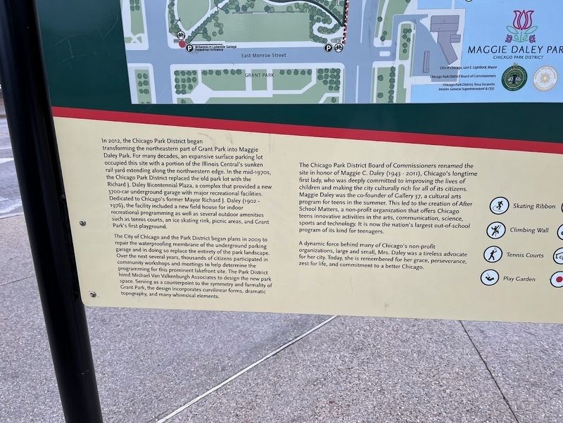 Maggie C. Daley Park Marker, close-up of the historical text image. Click for full size.