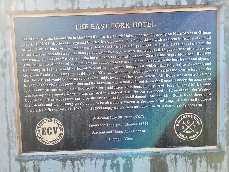 The East Fork Hotel Marker image. Click for full size.