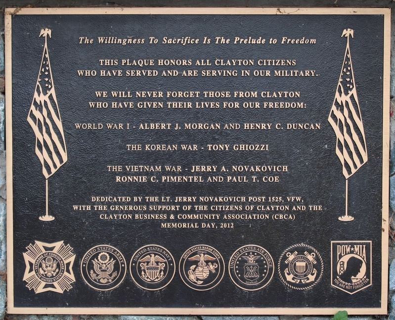 Clayton Veterans Memorial Marker image. Click for full size.