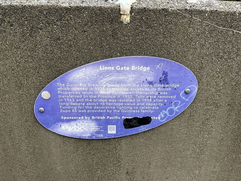 Lions Gate Bridge Marker. Click for full size. Lions Gate Bridge Marker image. Click for full size.