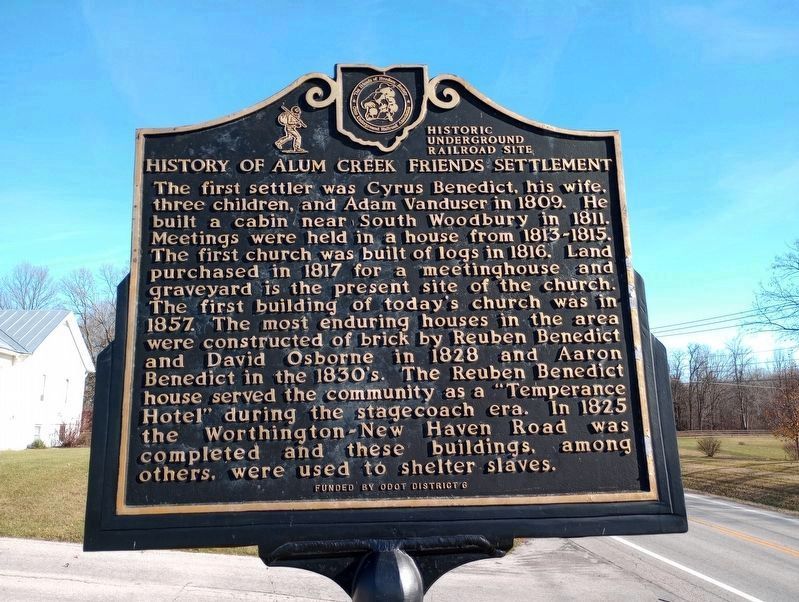 History of Alum Creek Friends Settlement side of the marker image. Click for full size.
