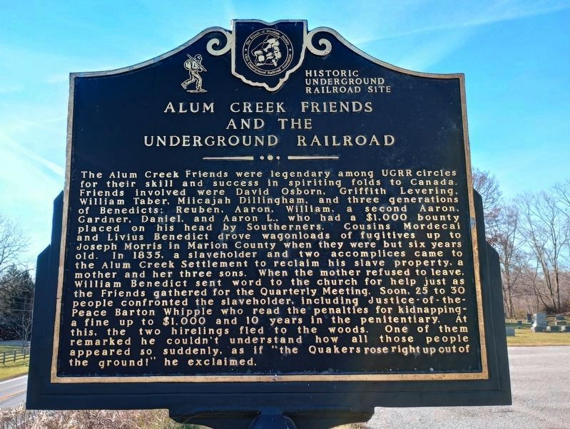 Alum Creek Friends and the Underground Railroad side of the marker image. Click for full size.
