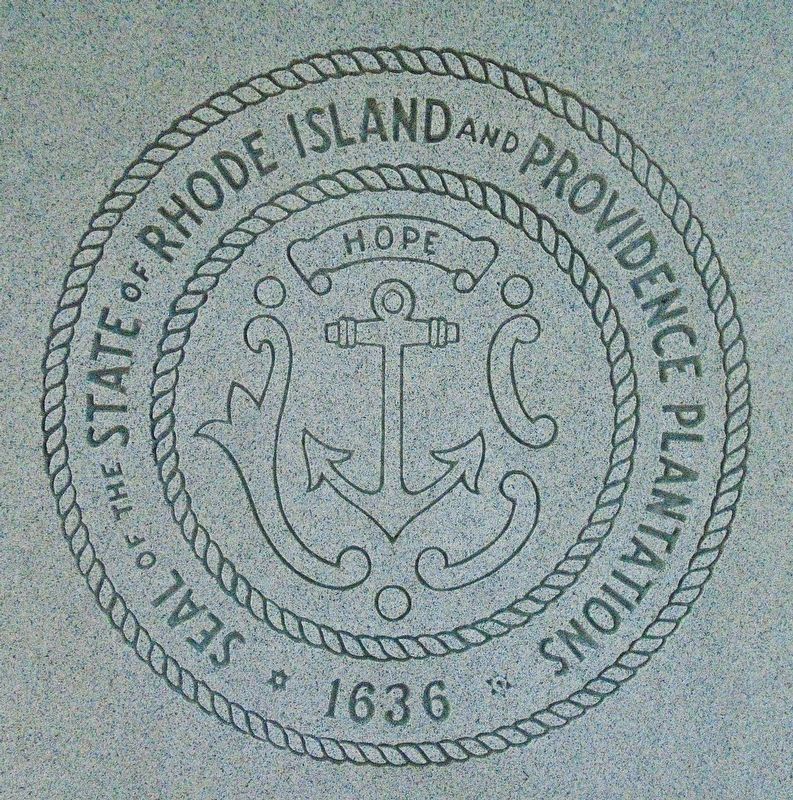 Rhode Island State Seal on Memorial Obelisk image. Click for full size.