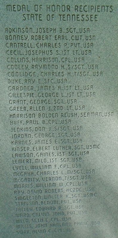 Tennessee Medal of Honor Recipients Marker image. Click for full size.