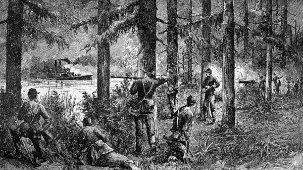Confederate Forces on the shore of the St. Johns during the Battle of Horse Landing image. Click for full size.