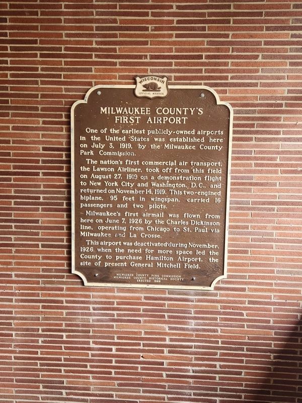 Milwaukee County's First Airport Marker image. Click for full size.