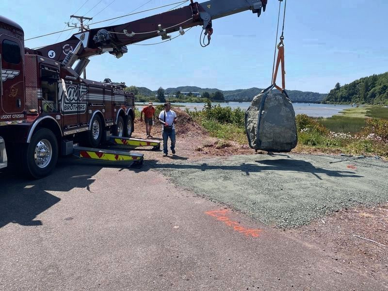 Stone for Monument Lifted into Place. Click for full size. Stone for Monument Lifted into Place image. Click for full size.