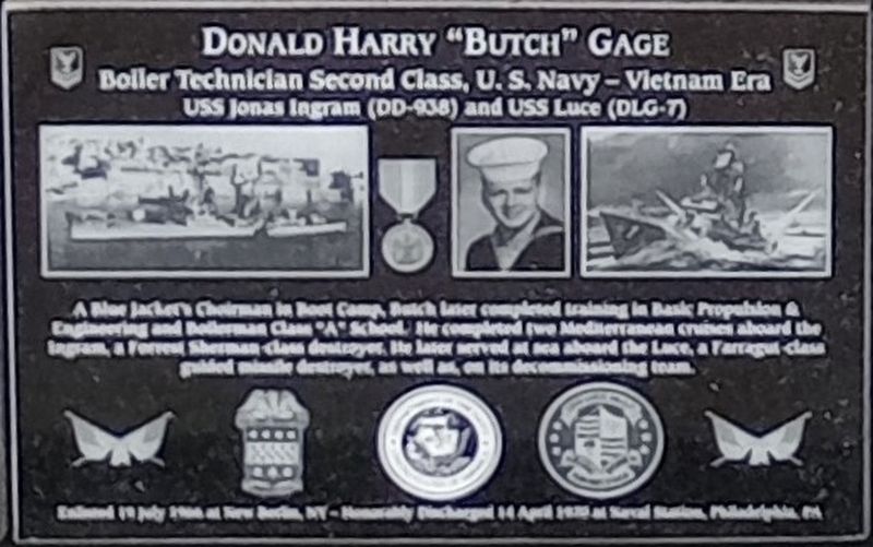 Donald Harry "Butch" Gage Marker image. Click for full size.