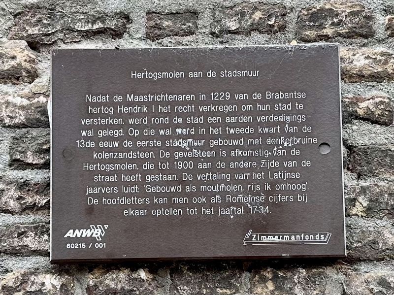 Hertogsmolen aan de Stadsmuur / The Dukes Mill at the City Wall Marker image. Click for full size.