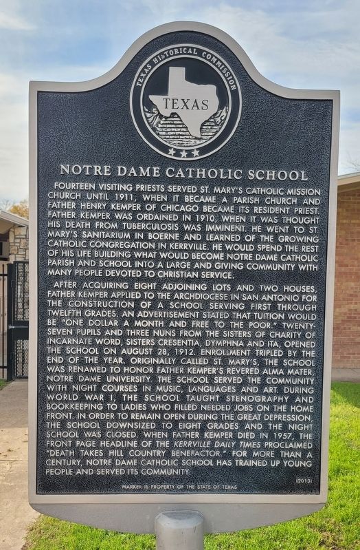 Notre Dame Catholic School Marker image. Click for full size.