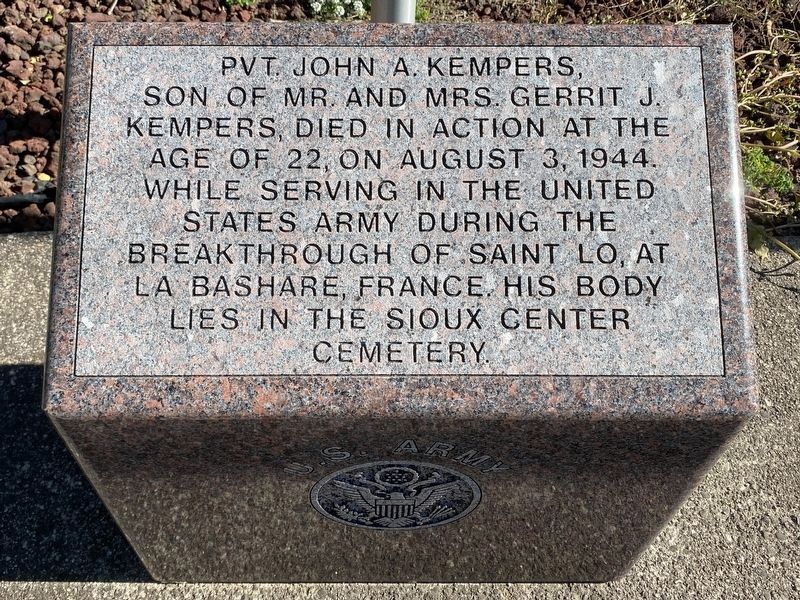 Pvt. John A. Kempers Marker image. Click for full size.
