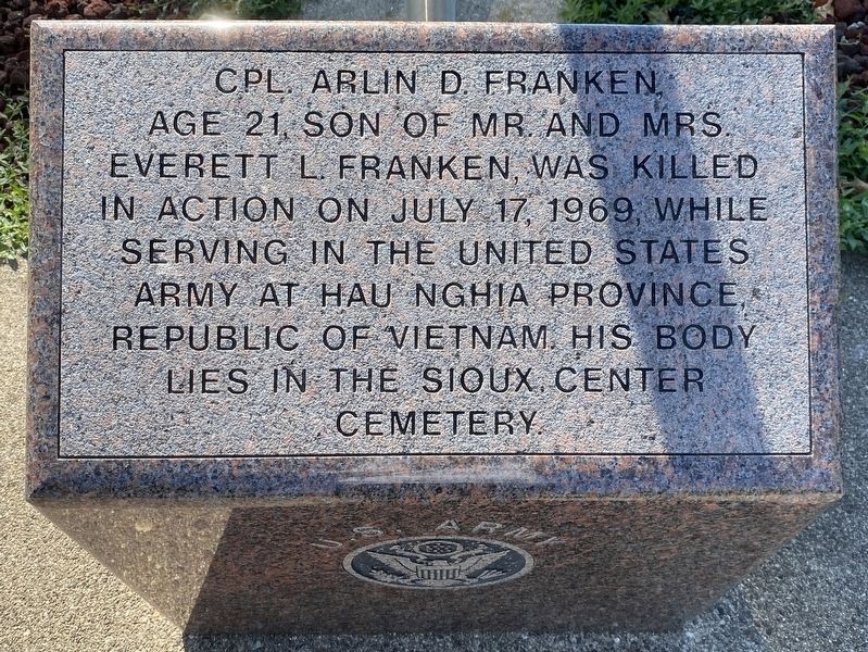 Cpl. Arlin D. Franken Marker image. Click for full size.