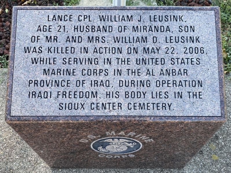 Lance Cpl. William J. Leusink Marker image. Click for full size.
