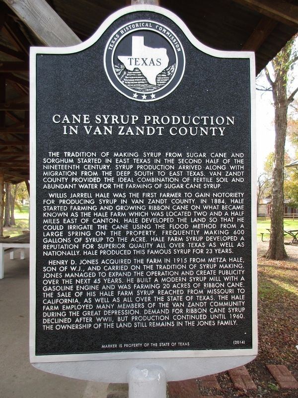 Cane Syrup Production in Van Zandt County Marker image. Click for full size.