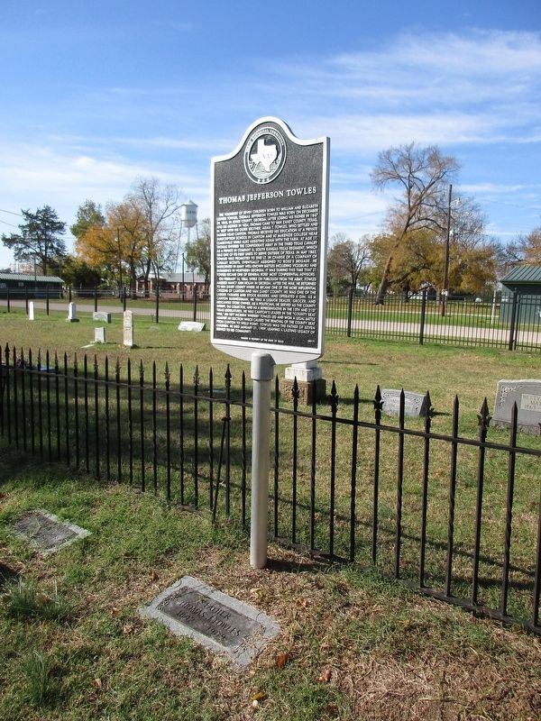 Thomas Jefferson Towles Marker and grave stone image. Click for full size.