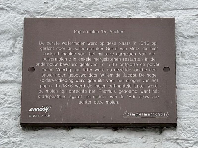 Papiermolen De Ancker / The Anchor Paper Mill Marker image. Click for full size.