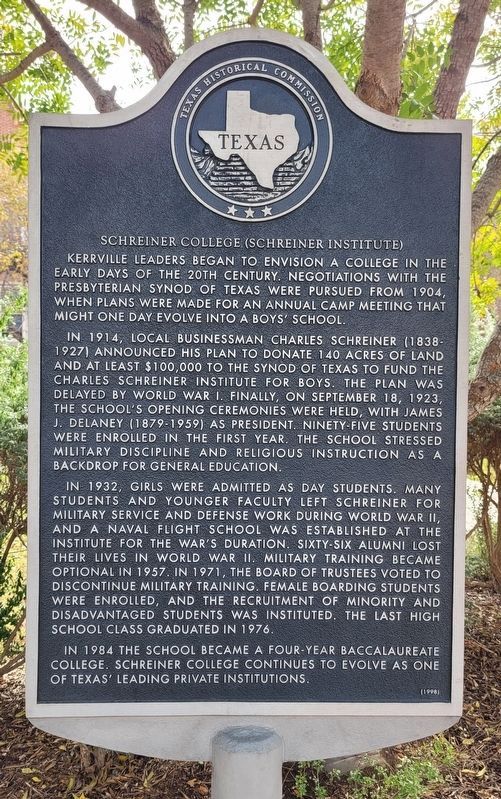 Schreiner College Marker. Click for full size. Schreiner College Marker image. Click for full size.