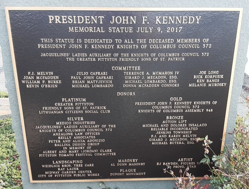 President John F. Kennedy Memorial Statue Marker. Click for full size. President John F. Kennedy Memorial Statue Marker image. Click for full size.