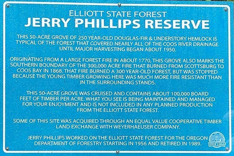 Elliott State Forest Jerry Phillips Reserve Marker image. Click for full size.
