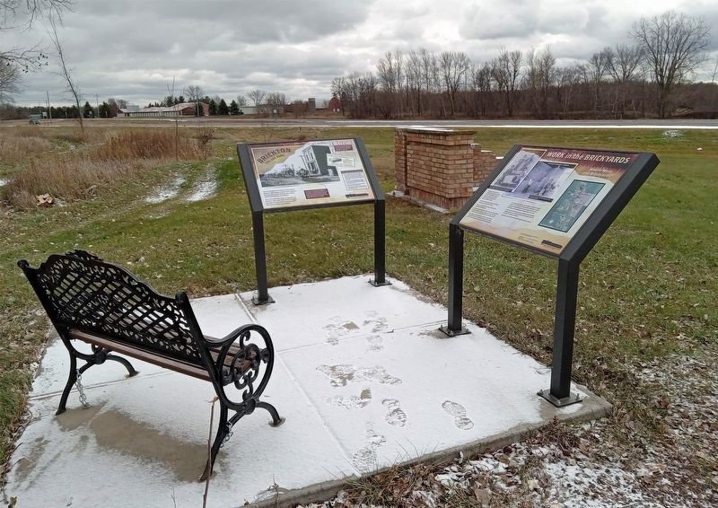 Brickton: You Are Here! Marker (left) at the Brickton Site wayside image. Click for full size.