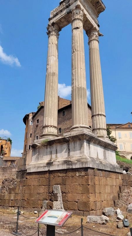 The three corner columns reassembled of the Temple of Apollo Sessano and Marker image. Click for full size.
