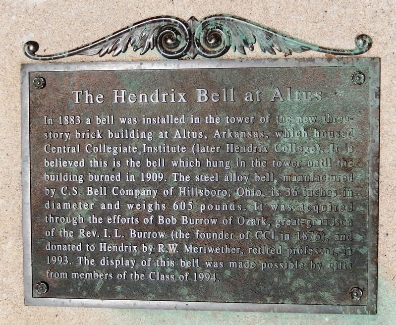 The Hendrix Bell at Altus Marker. Click for full size. The Hendrix Bell at Altus Marker image. Click for full size.
