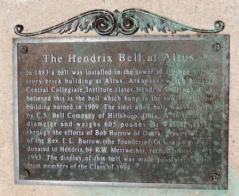 The Hendrix Bell at Altus Marker image. Click for full size.