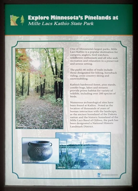 Explore Minnesota's Pinelands at Mille Lacs Kathio State Park Marker image. Click for full size.