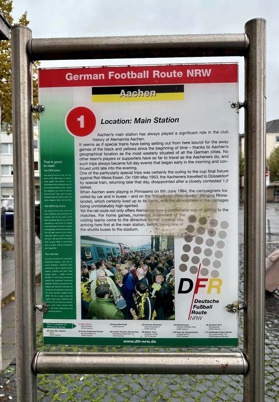 Alemannia Aachen Football - Main Station / Hauptbahnhof Marker - English side image. Click for full size.