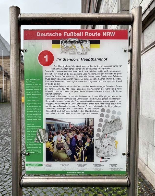Alemannia Aachen Football - Main Station / Hauptbahnhof Marker - German side image. Click for full size.