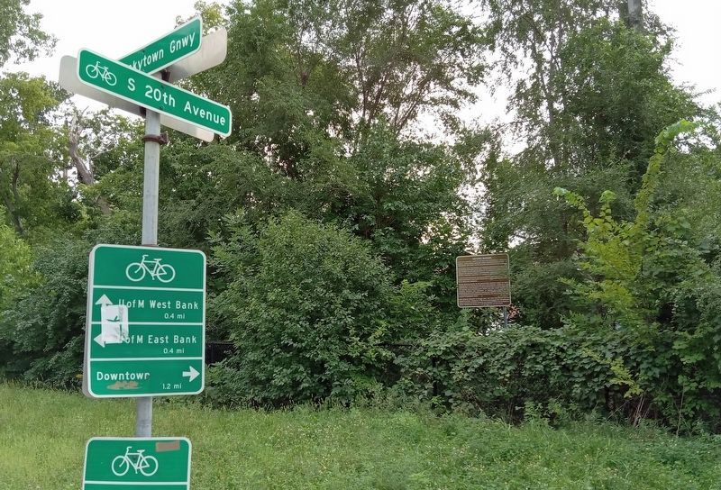 Rail Traffic in the Twin Cities - Historic Marker (right background) on the Dinkytown Greenway. Click for full size. Rail Traffic in the Twin Cities - Historic Marker (right background) on the Dinkytown Greenway image. Click for full size.