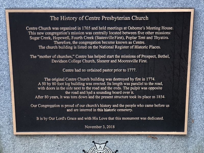 The History of Centre Presbyterian Church side of marker image. Click for full size.
