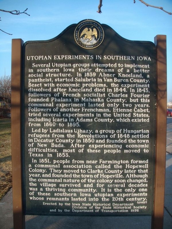 Utopian Experiments in Southern Iowa Marker Side image. Click for full size.