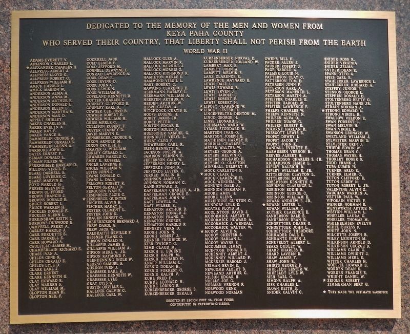 Keya Paha County War Memorial<br>(<i>south tablet</i>). Click for full size. Keya Paha County War Memorial<br>(<i>south tablet</i>) image. Click for full size.