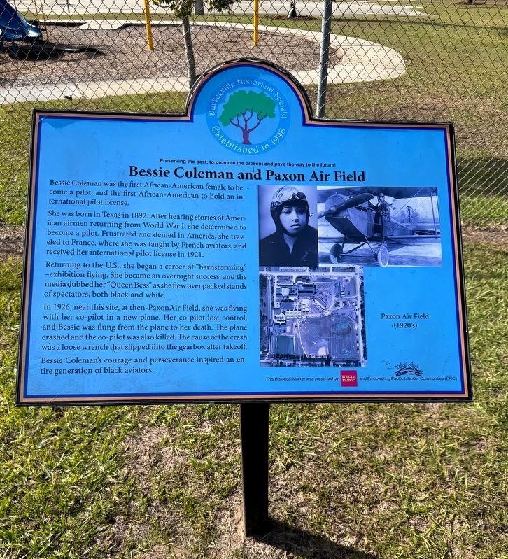 Bessie Coleman and Paxon Air Field Marker image. Click for full size.