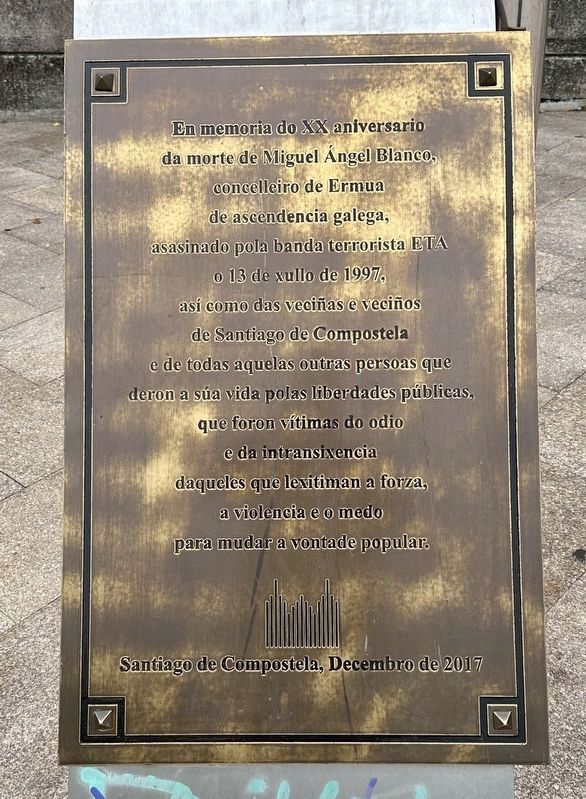 Miguel Ángel Blanco Memorial Marker. Click for full size. Miguel Ángel Blanco Memorial Marker image. Click for full size.