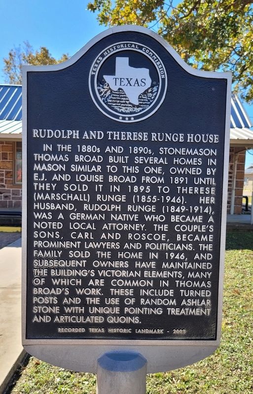 Rudolph and Therese Runge House Marker image. Click for full size.